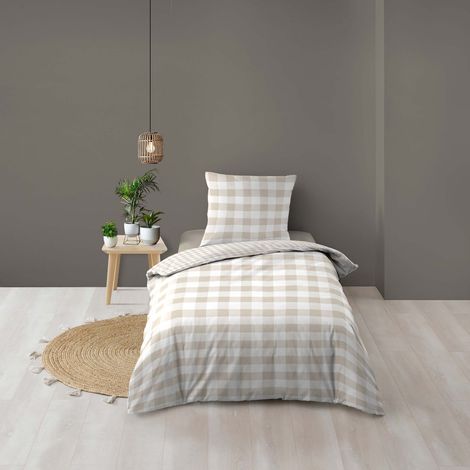 Parure de lit 2 pièces 140 x 200 cm 100% coton 57 fils VICTOIRE Naturel