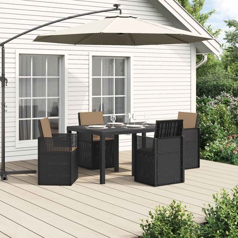 Ensemble repas de jardin 5 pièces en PP avec coussins, anthracite et taupe - PANGIVO (1/5)