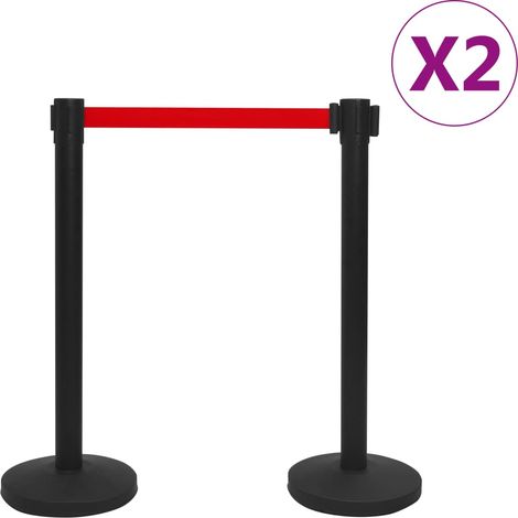 Colonnes avec bandes 4 pcs Barrière d'aéroport Fer Noir