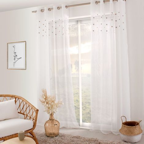 Rideau Voilage à Motif "Cœur" 140x240cm Beige (1/4)