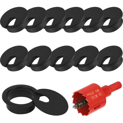Lot de 3 œillets de Bureau, Passe Cable Bureau, 60mm Cache Cable Bureau, Couverture de Trou de Câble de Bureau d'ordinateur, Organiseur de Fil pour la Maison et Le Bureau(Noir) (1/4)