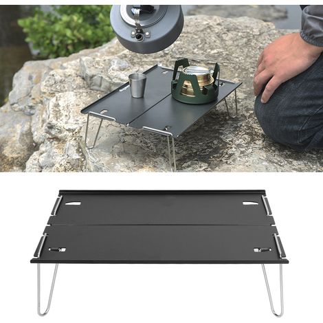 Table de camping pliante, portable, en alliage d'aluminium, ultra-légère, mini table pliante multifonctionnelle, noire (1/5)