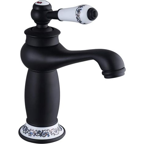 (noir) Robinet Vintage Robinet Lavabo Mitigeur en Laiton et Céramique pour Salle de Bain Monocommande (1/5)