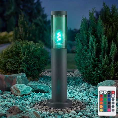 Lampe de chemin dimmable avec télécommande lampe d'extérieur Base LED lampadaire en acier inoxydable anthracite, fumée, changement de couleur RVB, 8,5W 806Lm blanc chaud, DxH 7,6x45cm (1/5)