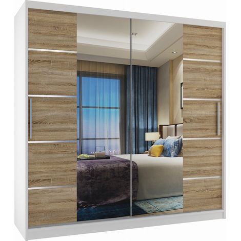 Schiebeschrank Belini 200 cm Mit Schubladen mit Spiegel eiche wotan eiche sonoma Hersteller (1/3)