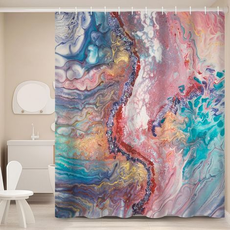 180x180cm Ensemble de Rideaux de Douche en marbre Rose Bleu Ombre Rideaux de Douche de Luxe Abstrait Moderne Salle de Bain Art Rideau Rideau de Baignoire étanche (1/5)