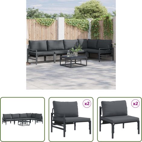 vidaXL Gartensofa Schwarz - Gartensofa-set mit Kissen 6 pcs Schwarz Stahl (1/5)
