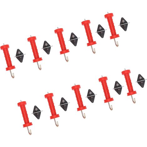 Poignées de portail pour clôture électrique 10 pièces, ABS rouge résistant chaleur/froid, avec 10 isolateurs (1/5)