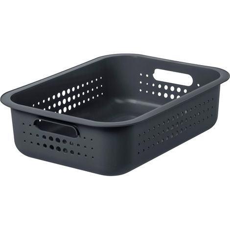 Petit Panier de Rangement Plastique Recyclé 100% Organisez Votre Maison avec Style Tout en Respectant la Planète Taille Moyenne Gris Taupe (1/4)