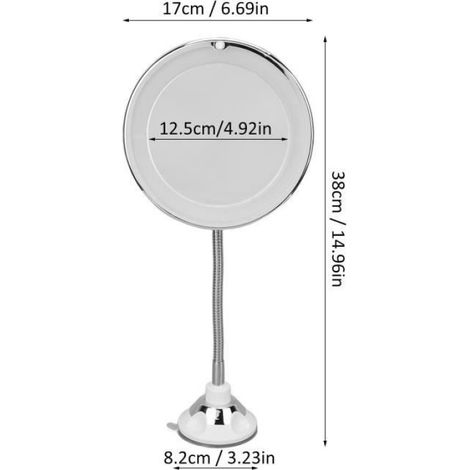 Vvikizy ventouse miroir grossissant Miroir grossissant 10X grossissement LED remplissage lumière ventouse réglable col hygiene des (1/4)