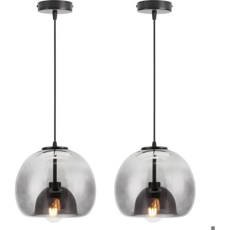 2pcs Moderne Suspension Luminaire en Verre,Lustre Plafonnier Industriel Ajustable Design Base Concave E27 Luminaire pour Salon (1/5)