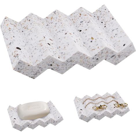 Portasapone in ceramica con scolapiatti, doppio lato, in marmo ondulato, elegante, per doccia, cucina, bagno (1/5)