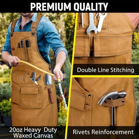 Tablier De Travail - Toile Cirée 590 G - 9 Poches Outils - Pour Menuisier Forgeron - Tailles S À 3XL - Kaki (1/4)