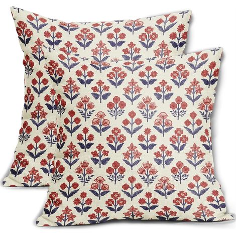 Fuleadture Housses de coussin imprimées au bloc, 45 x 45 cm, lot de 1 – Housses décoratives vintage à motifs floraux printaniers, style bohème et rustique idée cadeau pour décoration de style ferme (1/5)