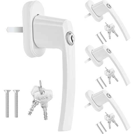 4 Stück Abschließbare Fenstergriffe, Fenstergriff-Set, mit Fenstersicherung und Aluminium-Fensterriegel, geeignet für Fenster, Balkontüren und Terrassentüren, Kindersicherung (1/5)
