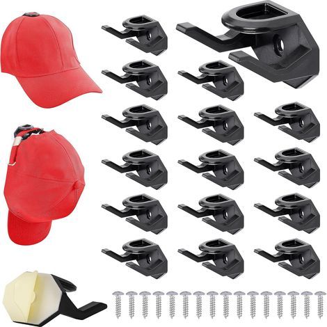 Lot 16 Crochets Autocollants Noirs pour Chapeaux - Porte Chapeau Mural Autoadhésif pour Casquette Baseball - Support Mural Sans Perçage pour Chambre Accroche Casquette (1/5)