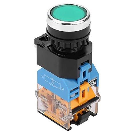 Commutateur bouton-poussoir momentané 22mm 220V avec LED Bouton réinitialisation tête plate vert pour systèmes électriques industriels Interrupteur résistant et durable avec indicateur lumineux (1/5)