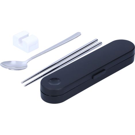 Ensemble de couverts en métal noir portable - Cuillère et baguettes en acier inoxydable pour maison, bureau, extérieur (1/5)