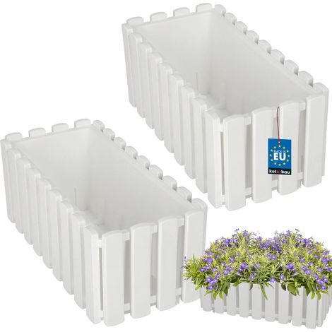 Pot de fleurs de balcon pour rambarde de terrasse, blanc rustique, 40 cm, lot de 2 (1/5)