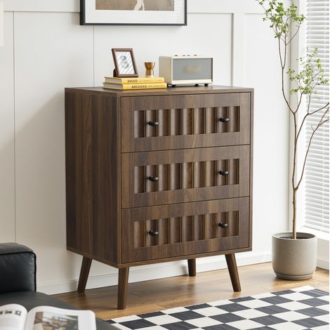 Commode 60x40x79 cm en MDF couleur noyer, rangement gain de place pour chambre, salon FloraGrace (1/5)