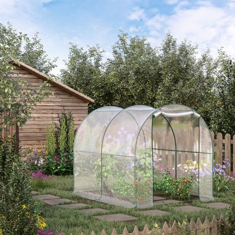 Invernadero tipo túnel para jardín, invernadero para balcón para plantas y hortalizas con cubierta de PVC, puerta enrollable y estructura de acero, 2x2,5x2 m