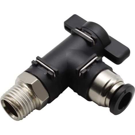 Connecteur de Tuyau D'air de 8mm et Filetage de 1/4" Pouce, Connecteur Pneumatique, Valve de Contrôle de Débit D'air à Angle Droit Noir, Peut Être Utilisée Pour Contrôler le gaz de Pipeline