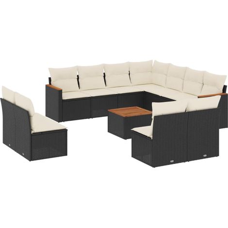 Salon de jardin 12 pcs avec coussins noir résine tressée (1/5)