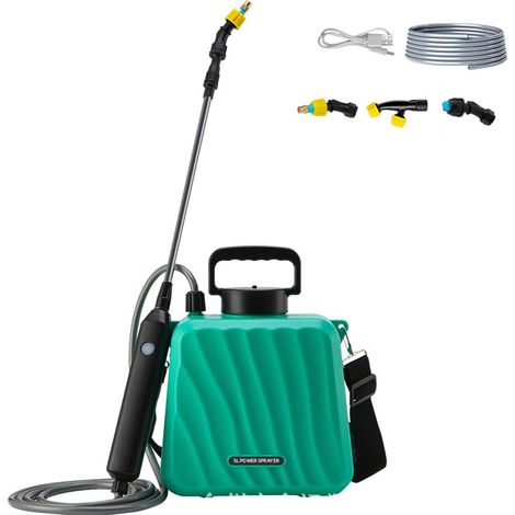 Pulvérisateur de jardin électrique 5 L, avec 3 buses réglables, tuyau d'arrosage de 10 m et manche télescopique, rechargeable par USB (1/5)