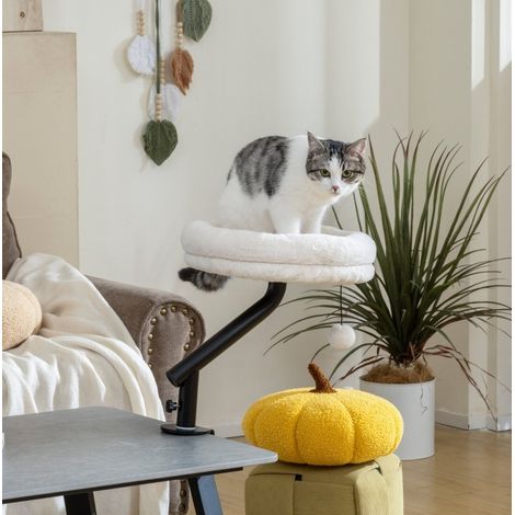 Hamaca de escritorio para gatos 35x35x48 cm de poliéster crema, giratoria 360° – MEUBLIV (1/5)
