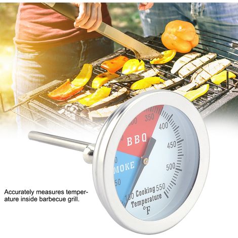 Grillthermometer aus Edelstahl, 100–550 °F, rundes Zifferblatt für Deckel, Grill und Backofen, Temperaturfühler (1/5)