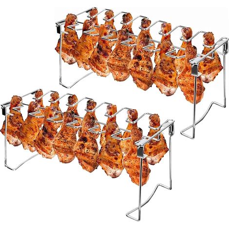 Support pour ailes et cuisses de poulet (lot de 2) - Support de cuisson à 14 emplacements pour barbecue et fumoir, durable et facile à nettoyer