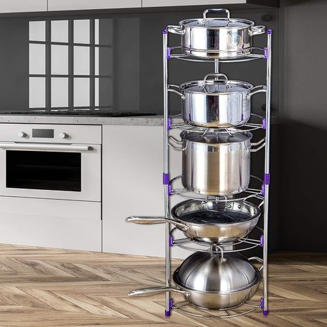 Filiyano-Étagère à casseroles ronde à 5 niveaux, rangement pour casseroles et ustensiles de cuisine (1/5)