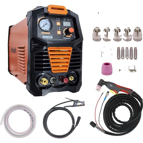 Coupe-plasma, puissance nominale de 55A, épaisseur de coupe maximale de 20 mm, tension d'entrée 120V/240V, dimensions 46x32x26 cm, cycle de service 60% (1/5)
