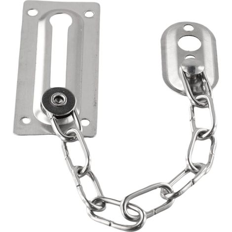 Heavy-duty stainless steel security door chain with sliding latch for home and office entrance doors. Anti-theft security lock. (1/5)