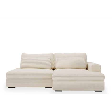 Mobilier Deco – Canapé d'angle convertible avec coffre – Velours gros côtelé beige – Angle droit – 5 places – Design chic et élégant (1/5)