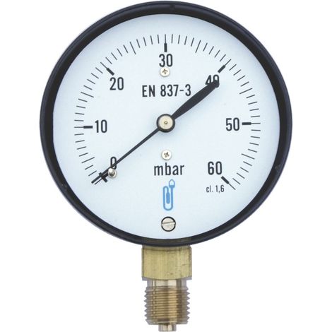 Manómetro de gas con protección antichoque - conexión vertical 8x13 - dial de Ø63mm 0 a 60 mbars