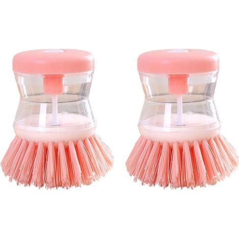 Set mit 2 pinkfarbenen Bürsten für Flüssigseifenspender, ideal für Küchenutensilien und Herdplatten. Reinigungsbürsten für Obst und Gemüse. Obst- und Gemüsezubehör. (1/5)