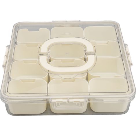 Unterteiltes Serviertablett mit Deckelgriff, Snackbox mit 12 Fächern, Behälter für tragbare Snacktabletts, transparenter Organizer, Obst- und Nussbehälter (1/5)