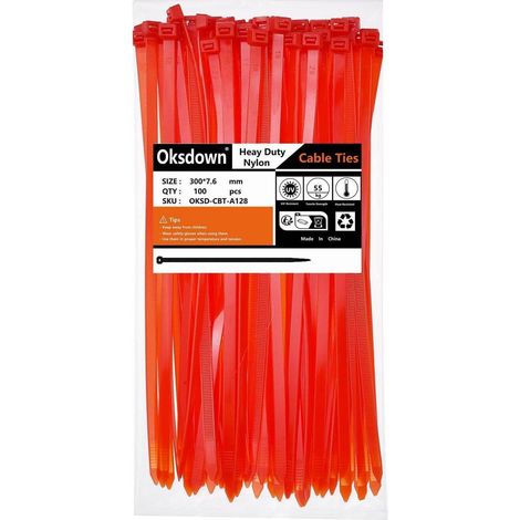 Kabelbinder 300mm 7,6mm 100 Stück Nylon 50 kg 7.6mm &xD7 300mm Rot (1/4)