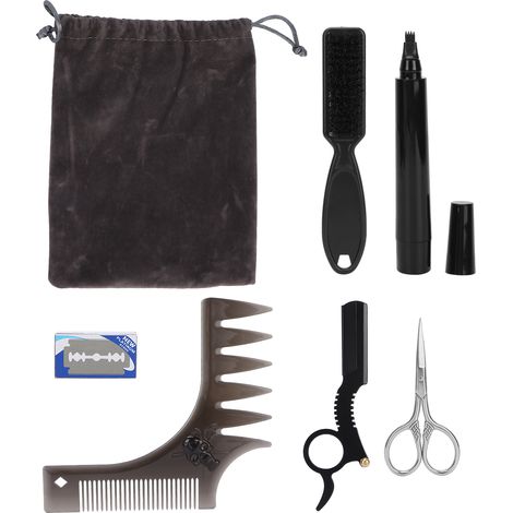 Kit de soin de la barbe pour homme, tondeuse à barbe, stylo de rasage, brosse, ciseaux, moustache, ensemble de toilettage complet, couleur marron, pour une pousse saine et un style impeccable. (1/5)