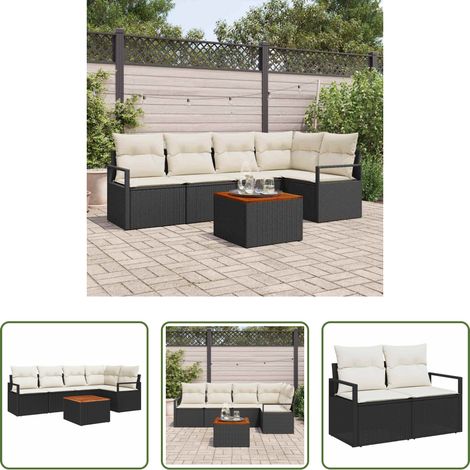 vidaXL Jardin - Ensemble de canapé de jardin avec coussin 6 pcs Noir polyrotin (1/5)