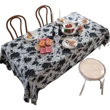 Nappe française en jacquard - Motif graffiti noir pour table à manger, table de cuisine et table de réception - Plusieurs tailles L (1/5)