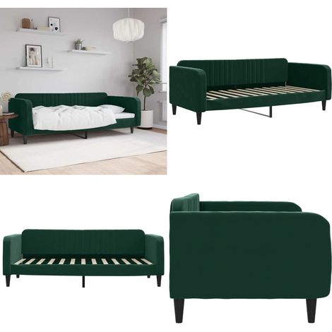 Lit de repos sans matelas vert foncé 100x200 cm velours - Lit de jour - Canapé (1/5)