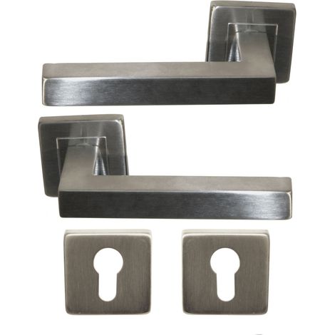 Maniglia per Porta KLOSE Besser Su Rosette, modello "Quadrato" in acciaio inox 304 +1 Coppia di rose cilindriche