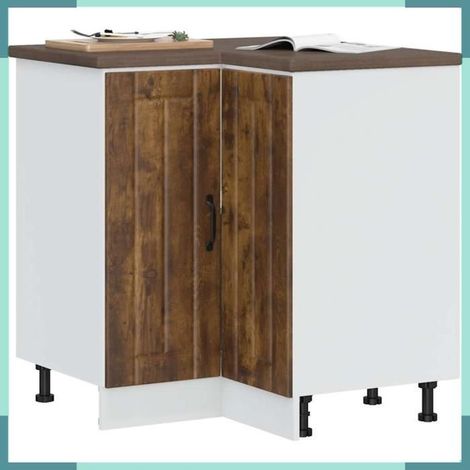 Armoire d'angle de cuisine - Lucca - chêne fumé - bois d'ingénierie - pieds réglables (1/5)