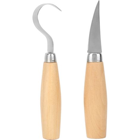 Lot de 2 couteaux à graver en acier inoxydable pour le travail du bois, outils de sculpture sur bois, couteau courbé droit