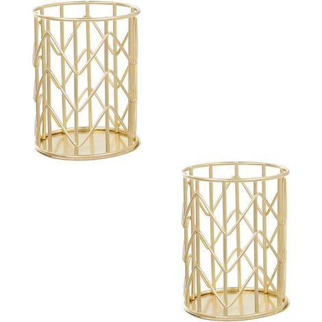Organizador de brochas de maquillaje, Paquete de 2, Soporte para brochas, Metal, Soporte redondo hueco para bolígrafos, 8810CM, Dorado (1/5)