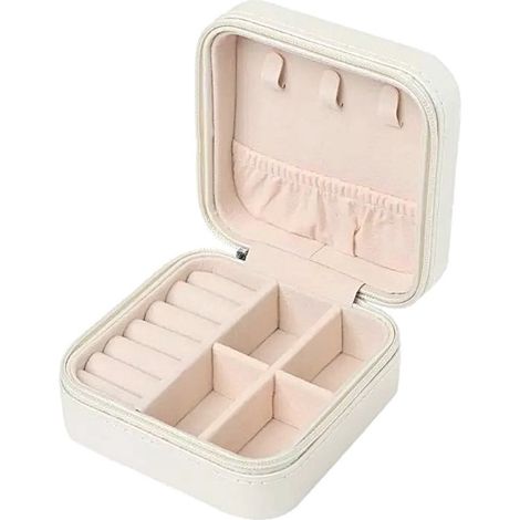 Petite boîte à bijoux - bijoux - coffret à bijoux - boîte à bijoux pour fille - étui - boîte de rangement - compacte - petite - étui de voyage - blanche (1/5)