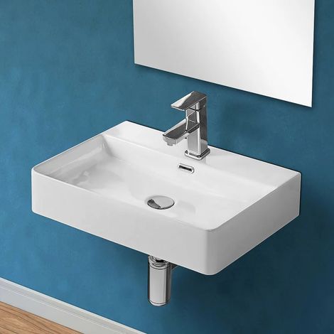 Lavabo sospeso rettangolare 60x42 cm in ceramica bianco lucido (1/4)