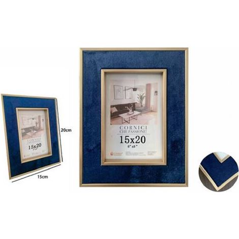 TrAdE Shop Traesio - Cornice Per Foto Poster Quadri Tele Portafoto 15 X 20 Cm Blu Con Bordi Oro 70312 -